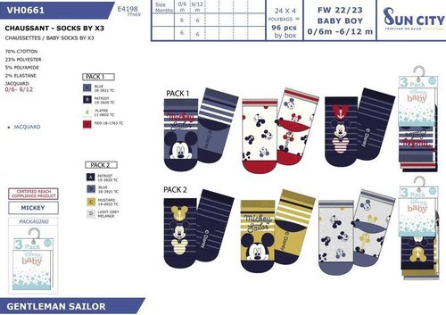 MICKEY PACK 3 CALCETINES TALLA 0-12 MESES DISNEY BABY