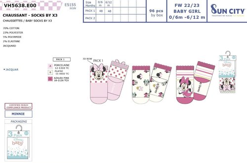 MINNIE PACK 3 CALCETINES TALLA 0-12 MESES DISNEY BABY