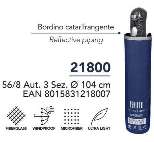 PERLETTI PARAGUAS CABALLERO 56/8 AUTOMATICO LIGHT BLUE REFLECTANT